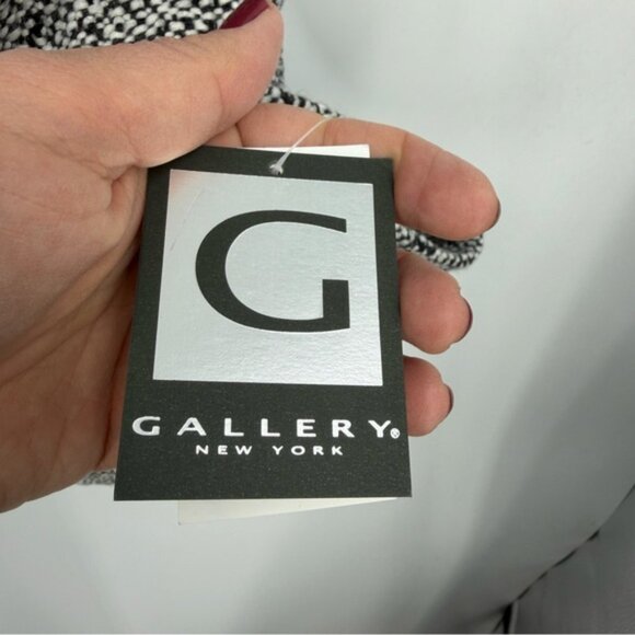 NWT Gallery tweed Hooded Wool-Blend Walker Coat black white print sz L - Picture 4 of 10